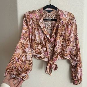 NWOT RACHEL Rachel Roy Cropped Floral Tie Front Spring Blouse
